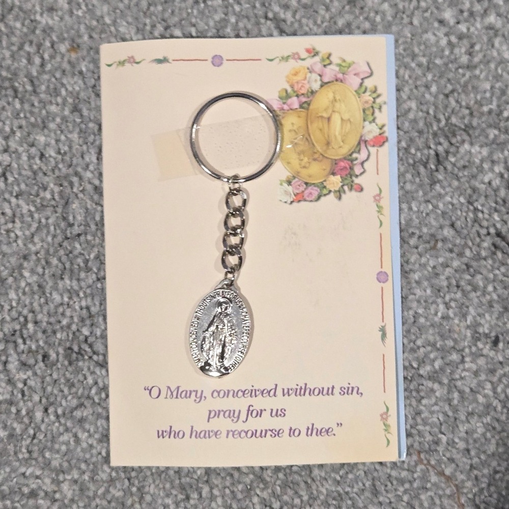 St. Catherine Labouré Miraculous Medal Keychain & Prayer Card Set